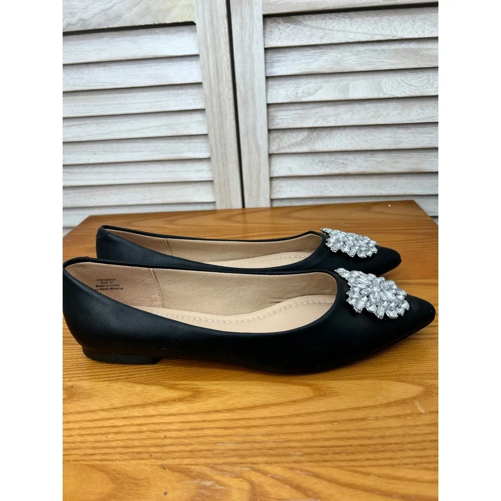 Journee Collection Pointed Toe Flat 10 Black Womens Rhinestone Dressy